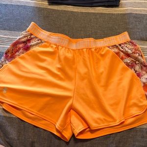 Orange and Pink Floral Undef Armour Athletic shorts